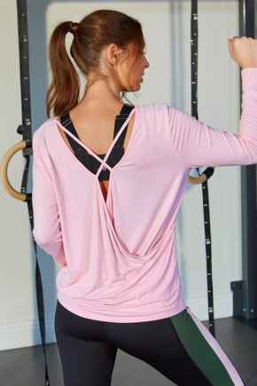 Cross Back Jersey Yoga Top - Soft Pink