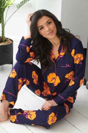 Luxe Woven Twill Pyjama Set - Navy/Orange Floral