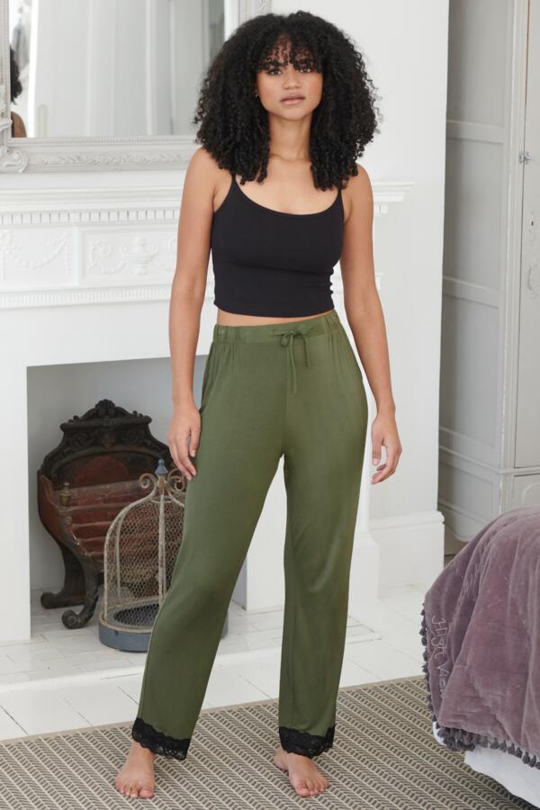 Sofa Loves Lace Soft Jersey Trouser - Khaki/Black