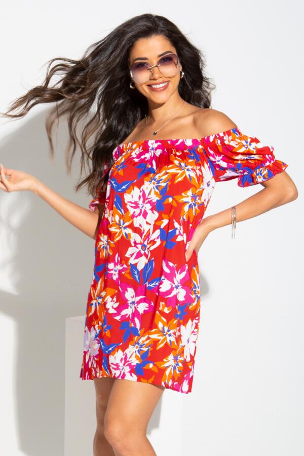 Woven Bardot Puff Sleeve Beach Dress