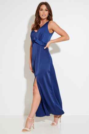 Millie Satin Woven Plunge Maxi Dress - Navy