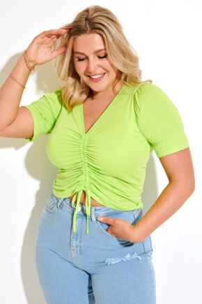 Tilly Jersey Ruche Front Crop Top - Lime