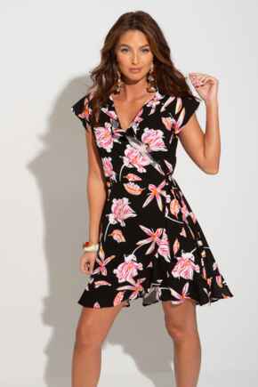 Textured Woven Wrap Beach Dress - Black/Pink