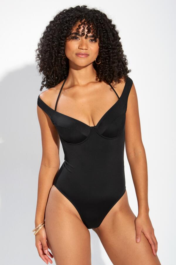 Underwired Off the Shoulder Double Strap Tummy Control Swimsuit