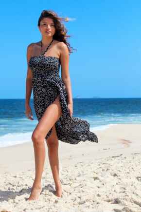 Halter Neck Strap Multiway Shirred Bodice Maxi Beach Dress - White/Black