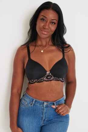 Opulence T Shirt Non Wired Bra - Black/Pink