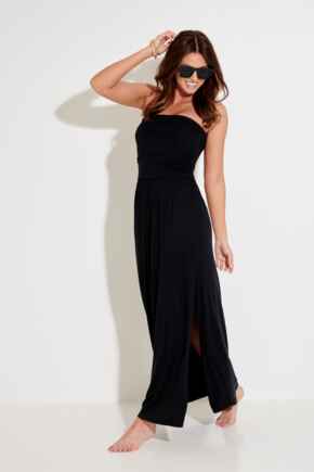 Jersey Bandeau Split Maxi Dress - Black