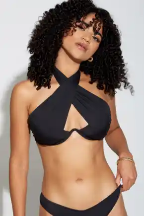 Space Halter Underwired Wrap Cut Out Bikini Top - Black