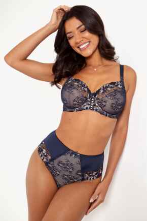 Sofia Lace Embroidered Deep Brief - Navy/Blush