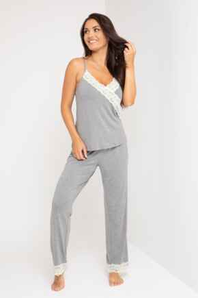Sofa Loves Lace Soft Jersey Trouser - Dove Grey/Ivory