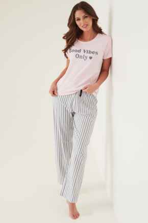 Good Vibes Cotton Jersey Pyjama Set - Pink/Black