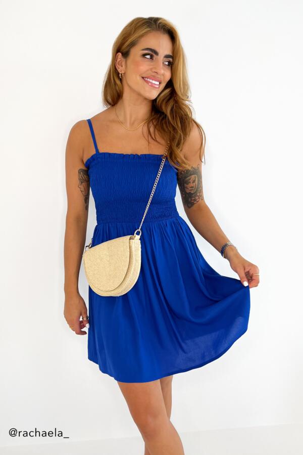 Strapless Shirred Bandeau Short Beach Dress - Cobalt