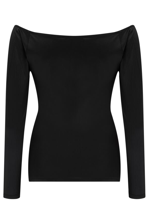 Adele Off Shoulder Shine Jersey Long Sleeve Wrap Top