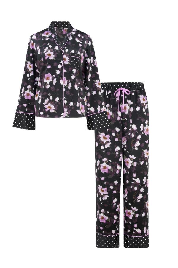 Luxe Satin Print Mix Revere Collar Pyjama Set