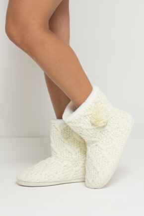 Cable Knit Faux Fur Lined Bootie Slipper - Cream