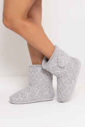 Cable Knit Faux Fur Lined Bootie Slipper - Grey