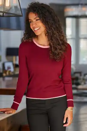 Rosie Colourblock Knit Jumper with LENZING™ ECOVERO™ Viscose  - Berry/Pink