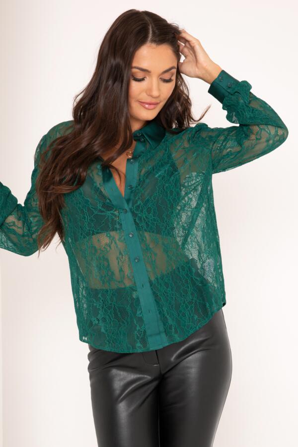 Clara Lace Button Front Long Sleeve Shirt