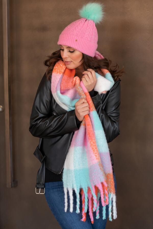 Brushed Check Tassel Scarf