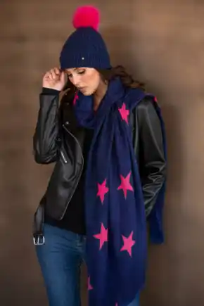 Oversized Printed Supersoft Scarf  - Navy/Pink