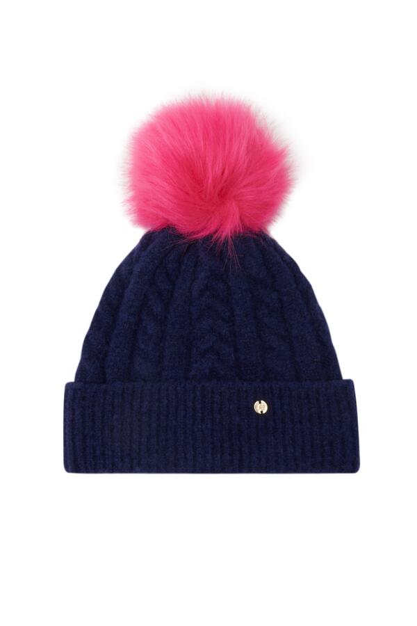 Cable Knit Contrast Pom Beanie Hat