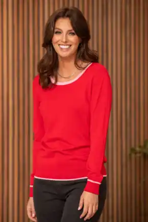 Rosie Colourblock Knit Jumper with LENZING™ ECOVERO™ Viscose  - Red/Pink