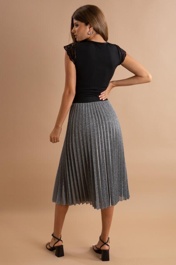 Nina Lame Pleated Midi Skirt