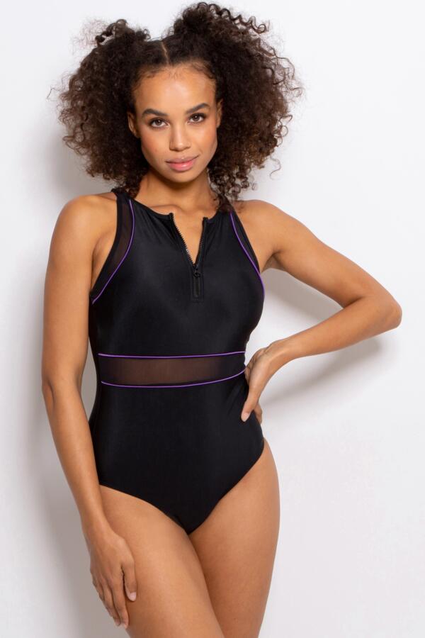 Energy Chlorine Resistant High Neck Zip Front Swimsuit