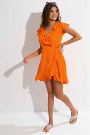 LENZING™ ECOVERO™ Viscose Frill Wrap Beach Dress - Orange