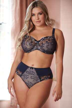 Sofia Lace Embroidered Deep Brief - Navy/Blush