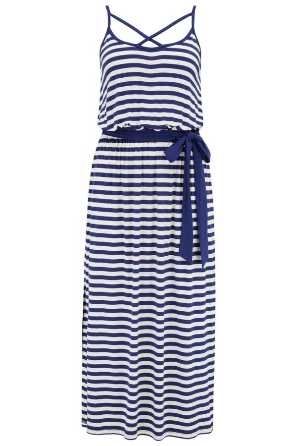 Jersey Strap Detail Tie Waist Midi Beach Dress