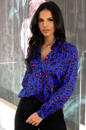 Millie Satin Woven Shirt  - Cobalt Leopard