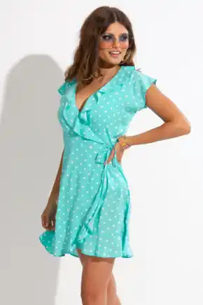 LENZING™ ECOVERO™ Viscose Frill Wrap Beach Dress - Mint Spot