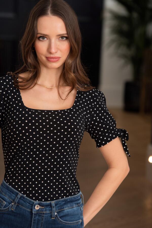 Birdie Square Neck Slinky Stretch Top - Black Spot