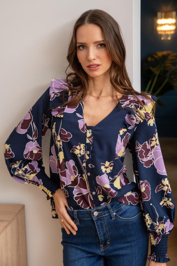 Maggie Fuller Bust Woven Button Through Frill Blouse