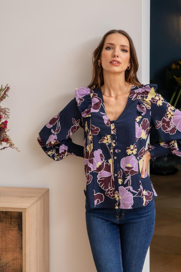 Maggie Fuller Bust Woven Button Through Frill Blouse