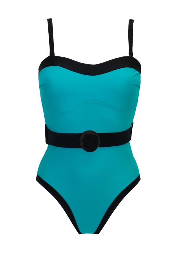 Strapless Belted High Leg Tummy Control Swimsuit