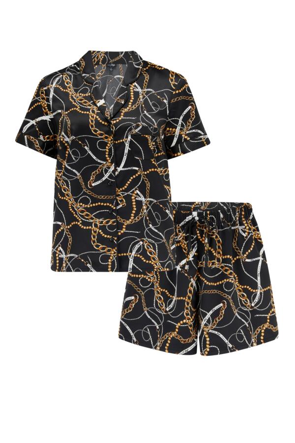 Satin Print Revere Collar Short PJ Set