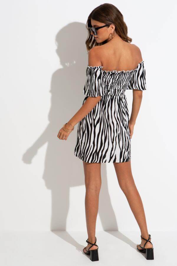 Strapless Removable Sleeve Shirred Bardot Beach Dress