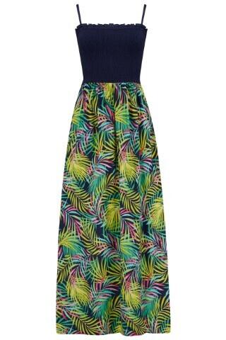 Strapless Shirred Split Maxi Beach Dress