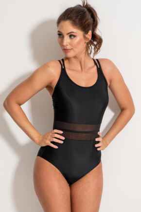 Energy Double Strap Chlorine Resistant Racerback Mesh Swimsuit - Black