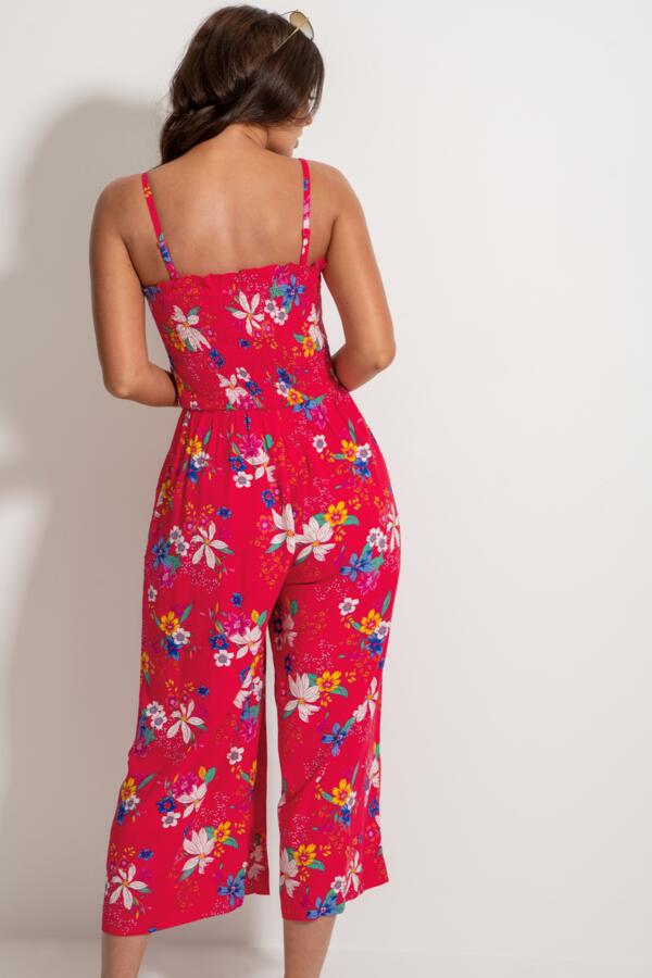 Strapless Shirred Crop Wide Leg Beach Jumpsuit