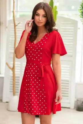 Priya Slinky Jersey Panel Short Sleeve Dress - Red/White