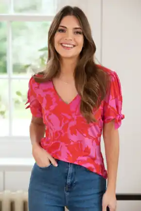 Bella Slinky Jersey Stretch Top - Red/Pink