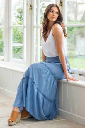 Tahlia Tiered Woven Maxi Skirt - Denim Blue