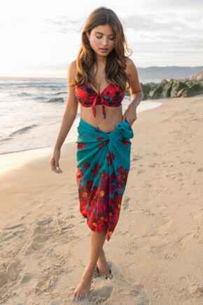 Luxe Chiffon Sarong - Red/Teal