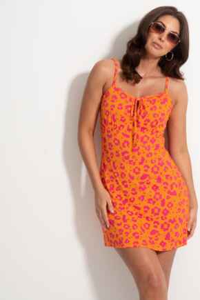 Strappy Tie Front Jersey Mini Beach Dress  - Orange/Pink