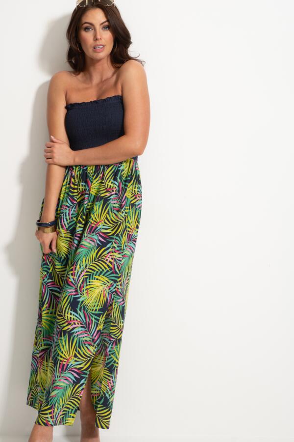 Strapless Shirred Split Maxi Beach Dress