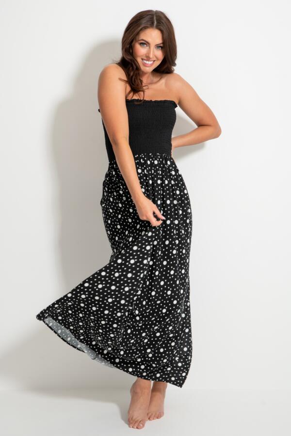 Strapless Shirred Split Maxi Beach Dress