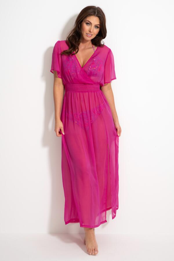 Short Sleeve Chiffon Wrap Maxi Kaftan